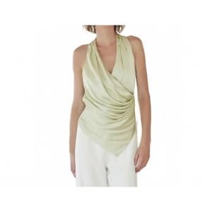 NEW FORE COLLECTION v-neck wrap halter neck top in light sage